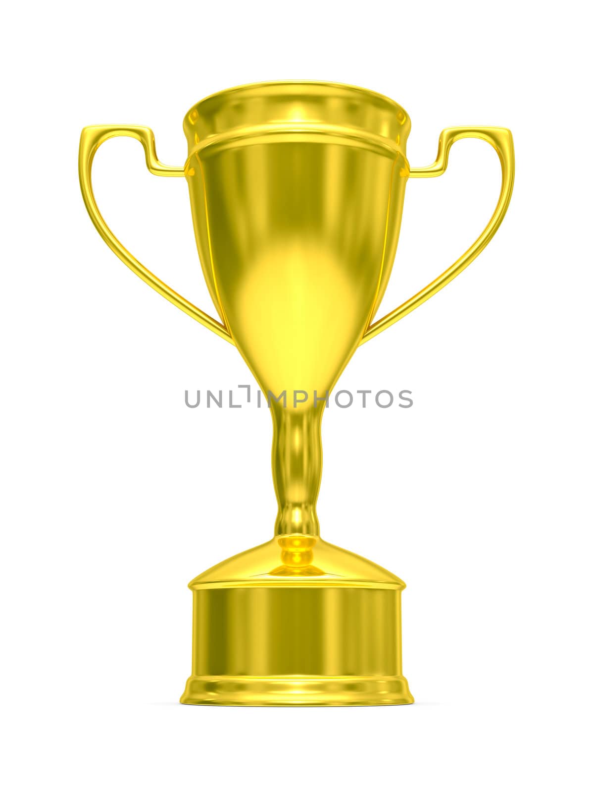 Gold cup of winner on white background. Isolated 3D image.