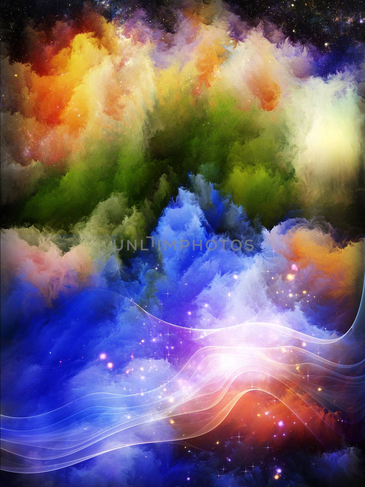 Never Worlds series. Composition of colorful dimensional fractal worlds on the subject of fantasy, dreams, creativity,  imagination and art