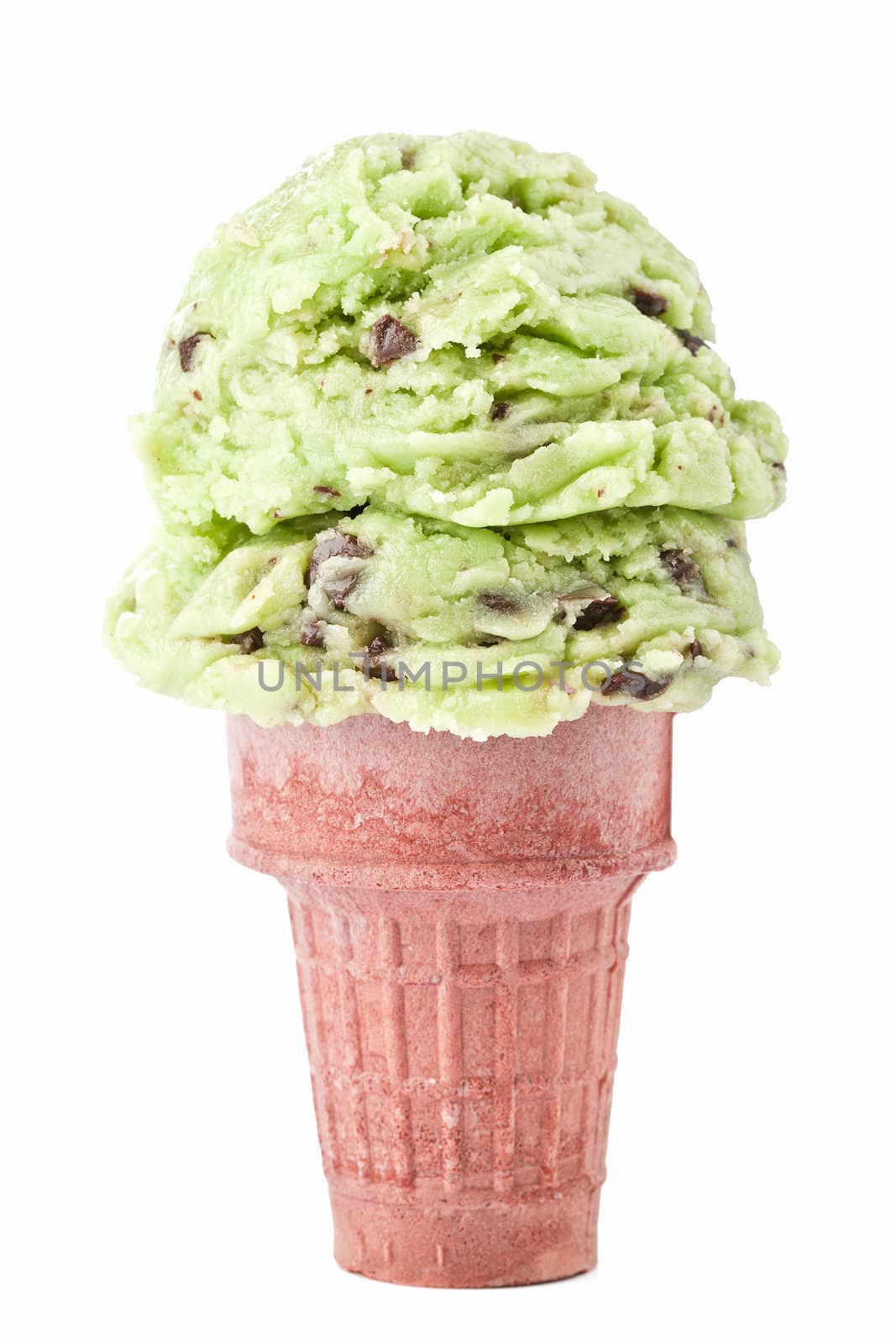 mint chocolate chip in a cone