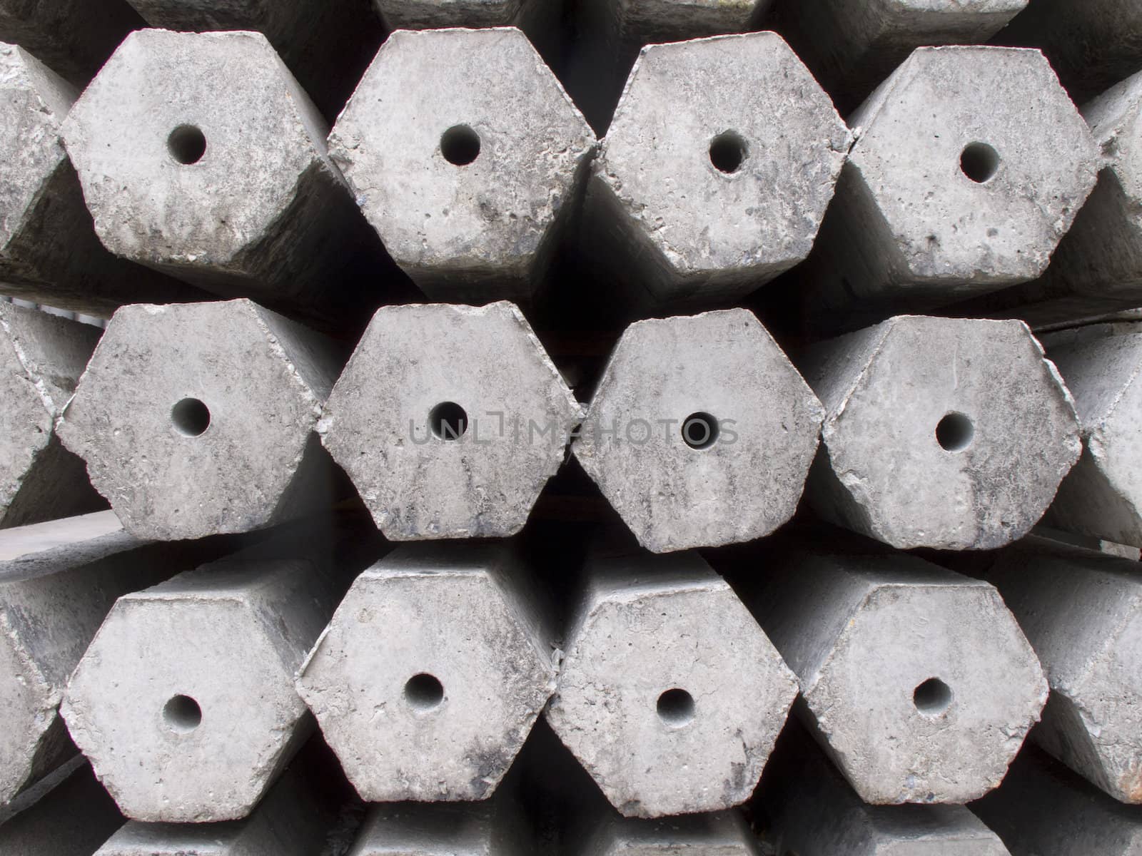 Stack of many Hexagon concrete pillar 