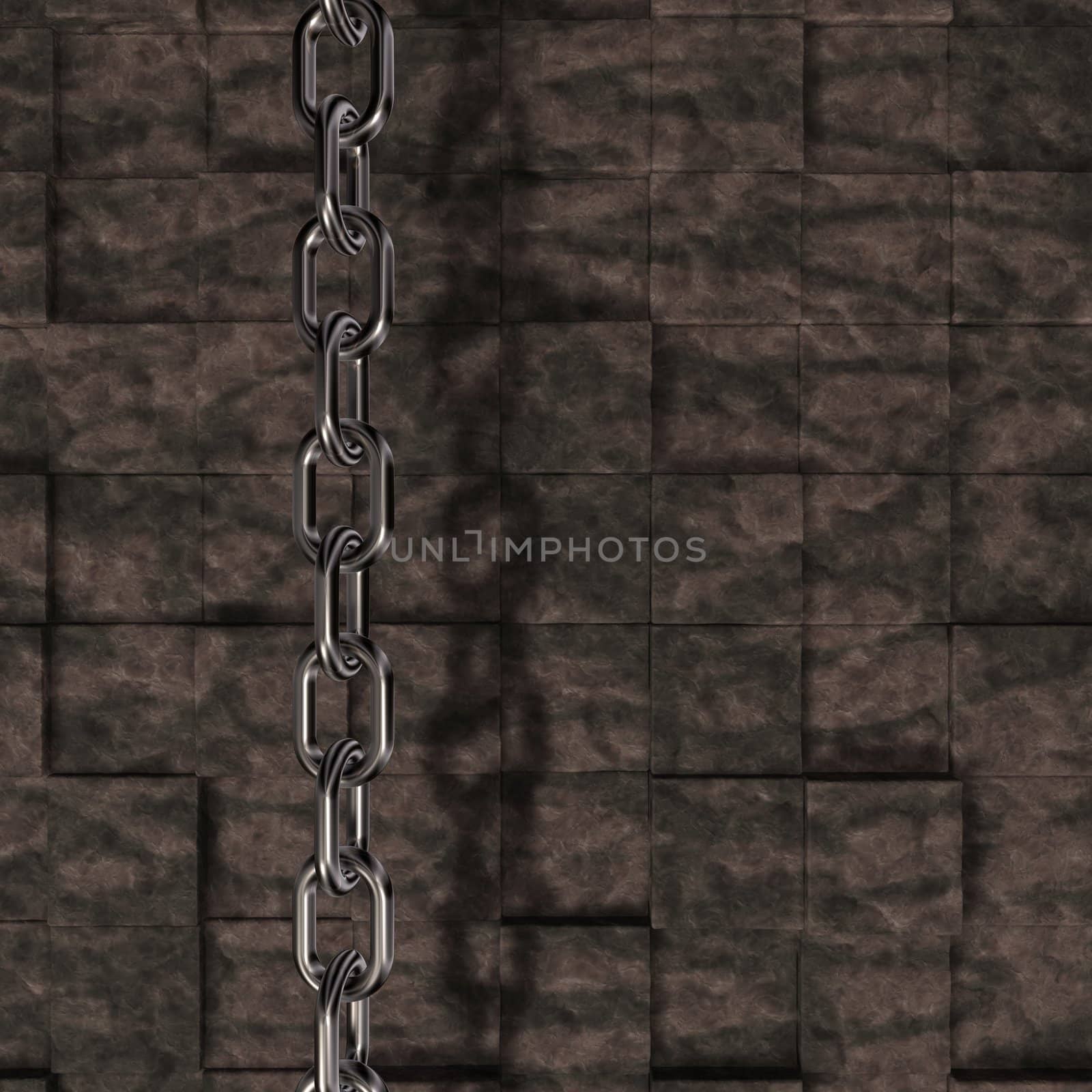 metal chain on stone cubes background - 3d illustration