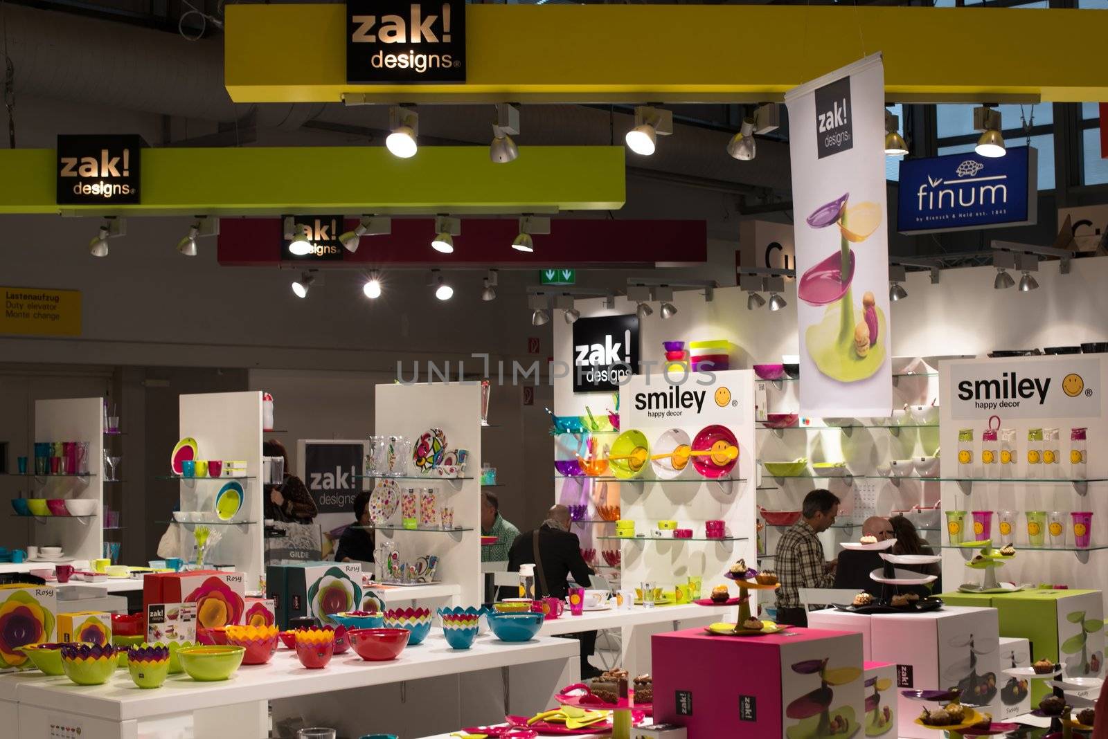 FRANKFURT, GERMANY – FEBRUARY 16, 2013: Booth of German company ZAK! Designs on the Ambiente trade fair on February 16, 2013 in Frankfurt, Germany. Ambiente is the biggest exhibition for consumer goods worldwide. ZAK! Designs focuses on innovative melamine composite products.