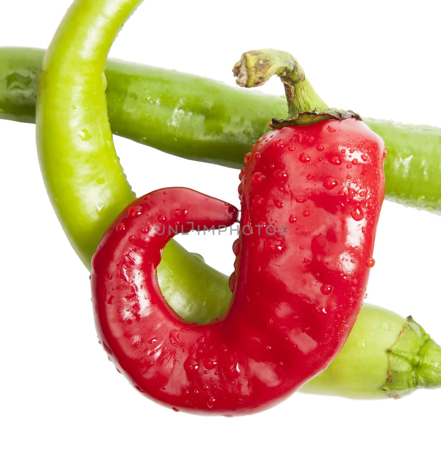 Green and red chili pepper isolated on white by RawGroup
