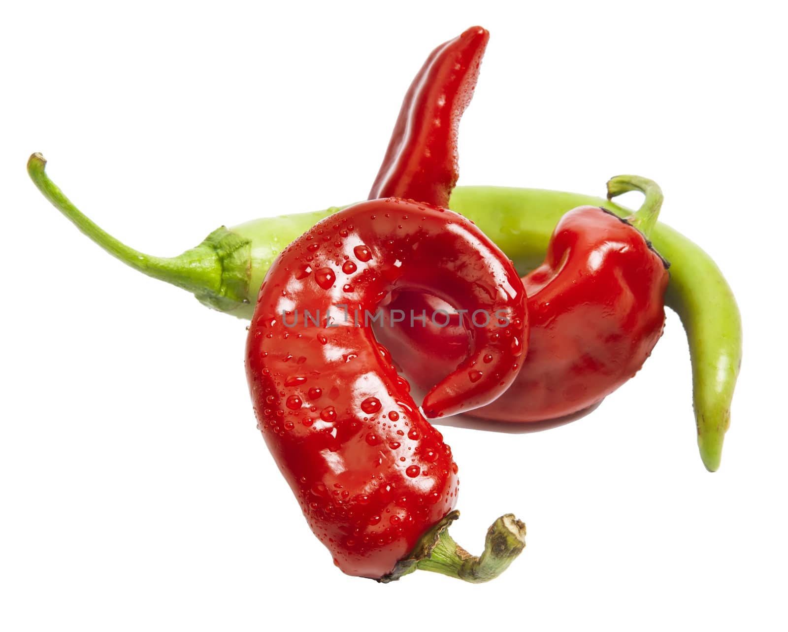Red and green small pepper isolated on white by RawGroup