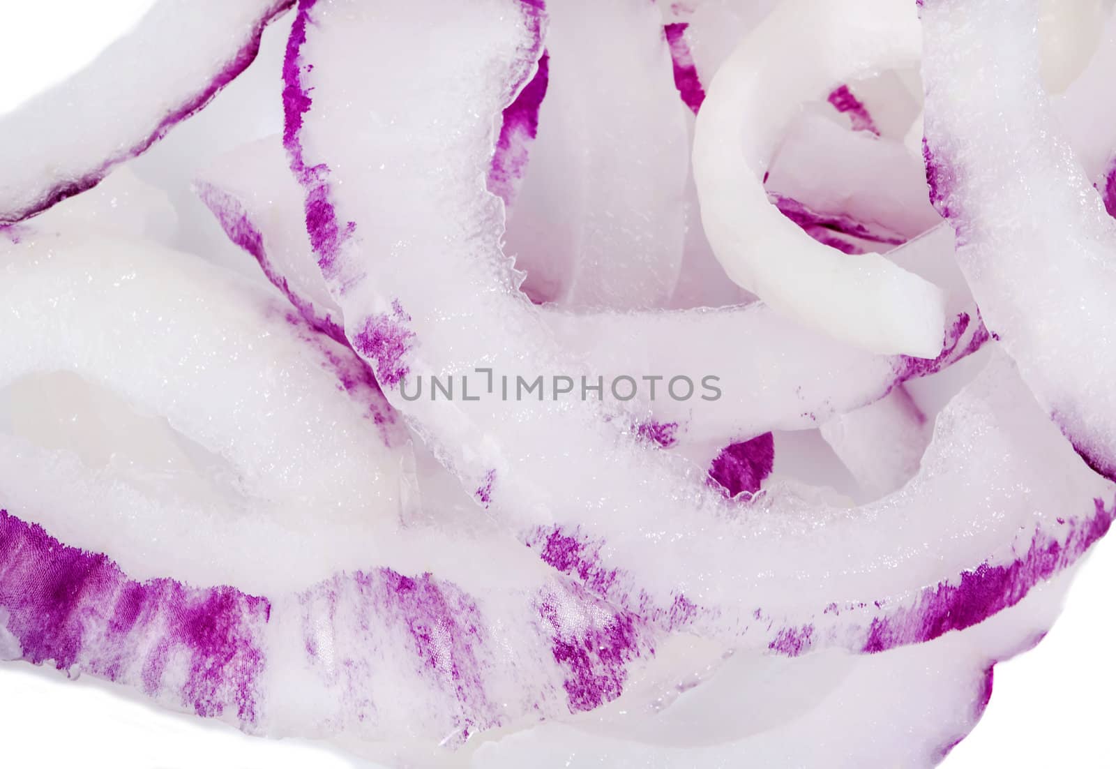 Violet onion slices close view