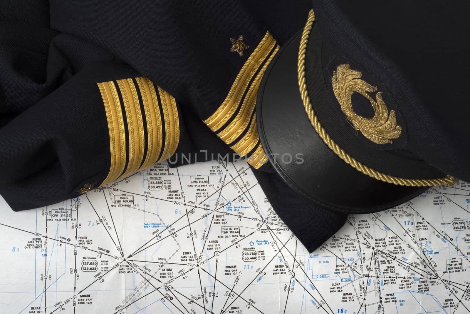 not worn captain uniform over an aeronautical navigation chart