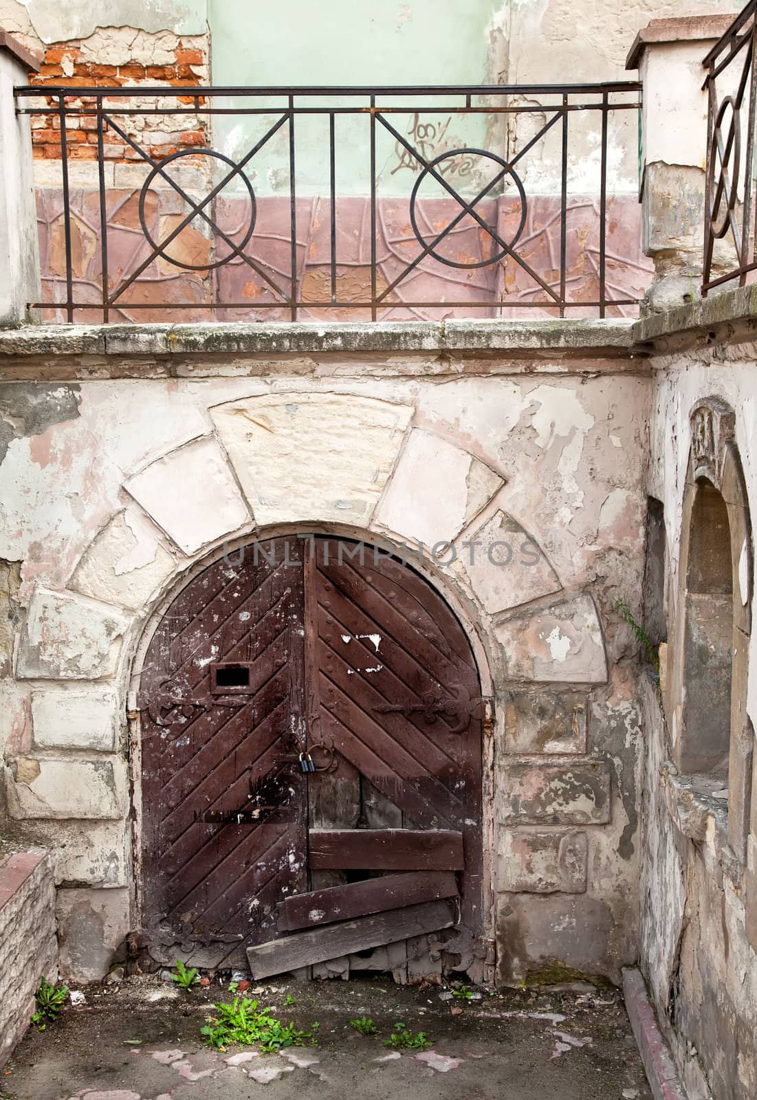 Ancient basement door in Lvov in Ukraine