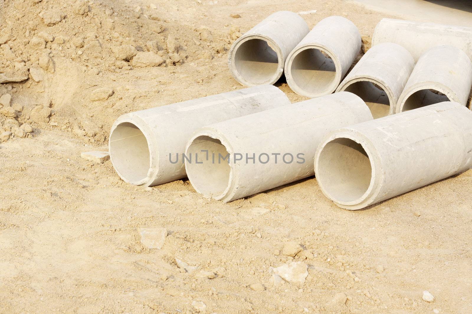 Concrete Drainage Pipe on a Construction Site