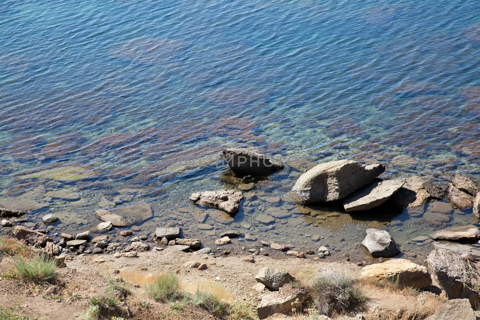 Transparent water in black sea in Crimea