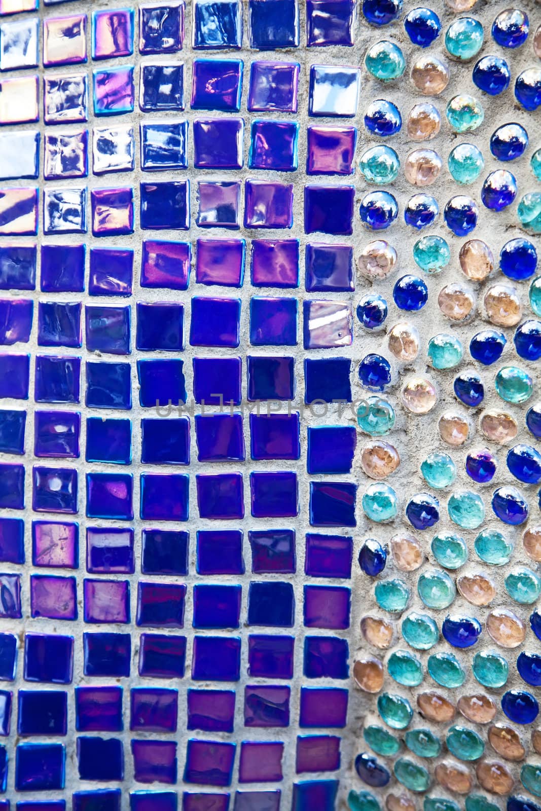Blue square and round mosaic tile pattern