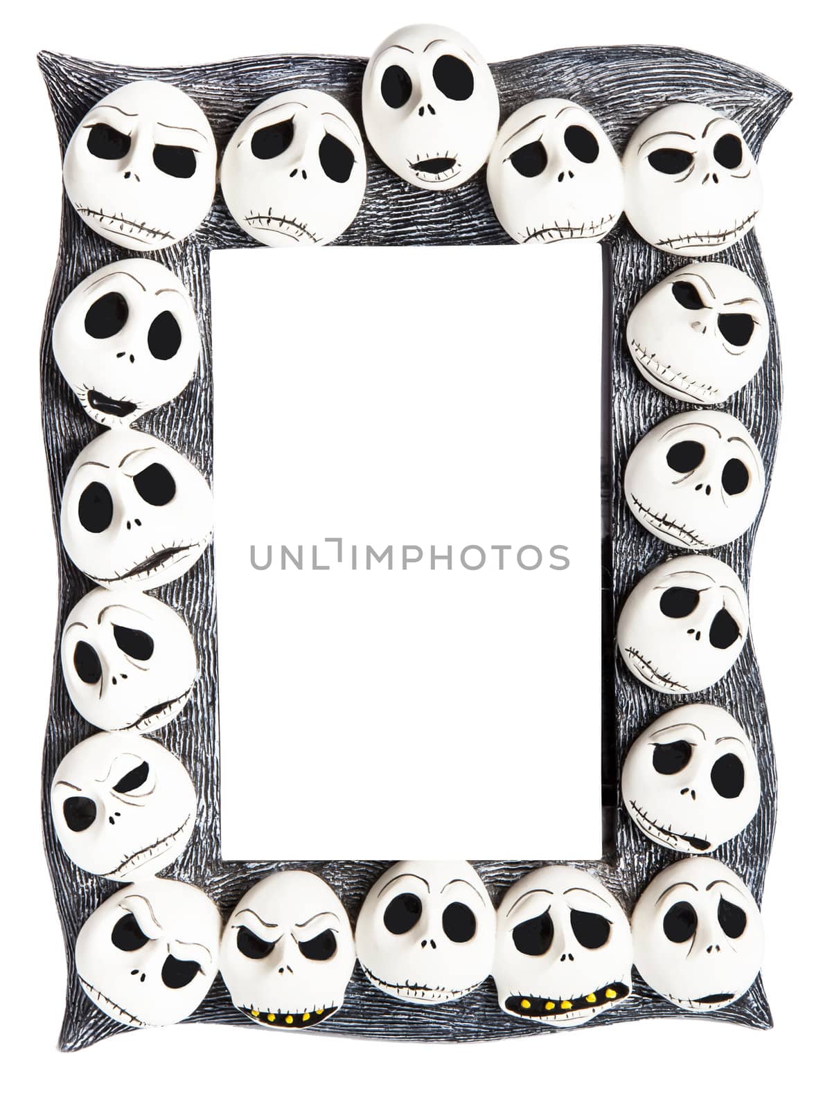 Frame with scary halloween masks isolated on white
