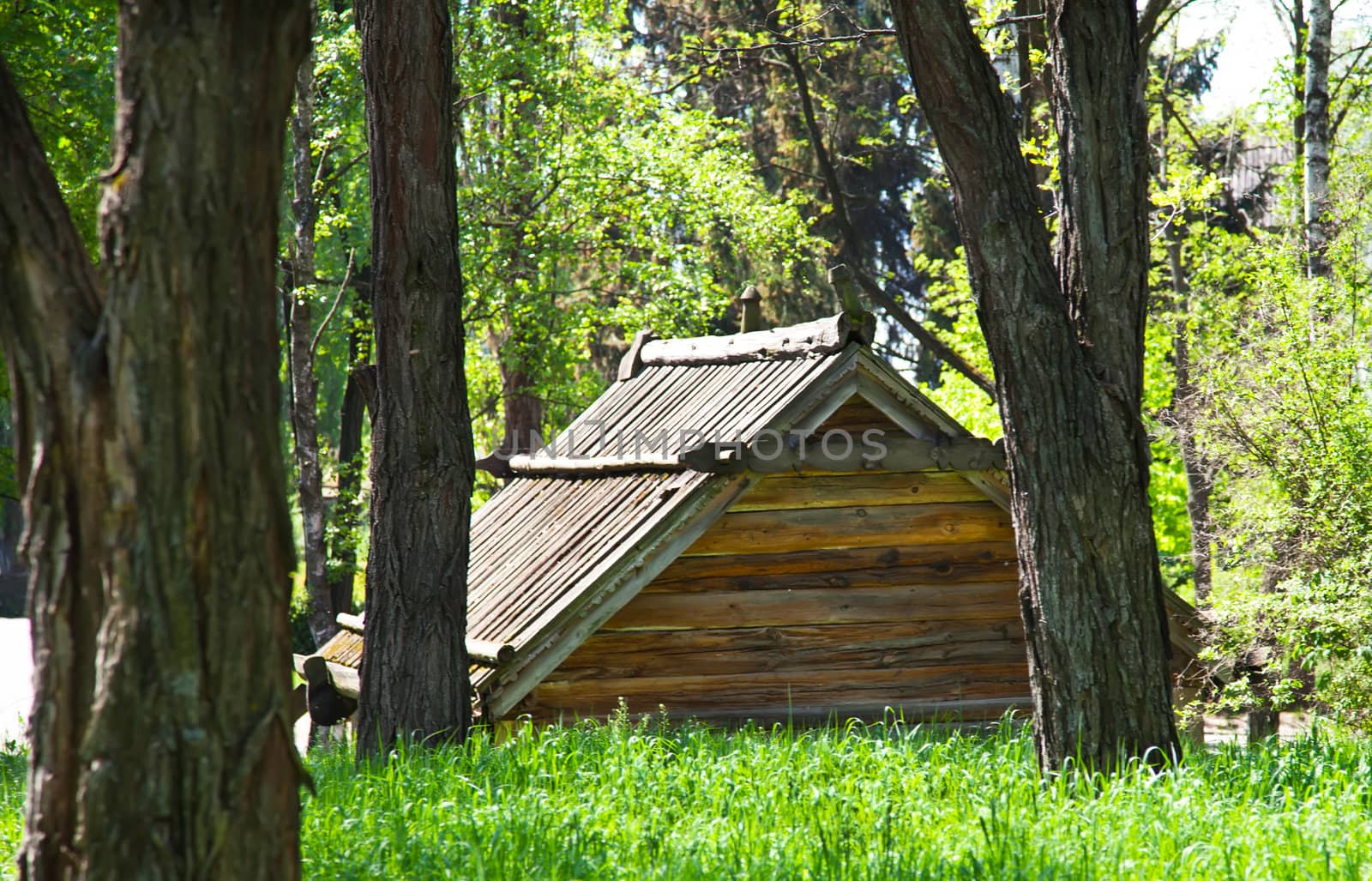 Wooden old style cottage in summer
