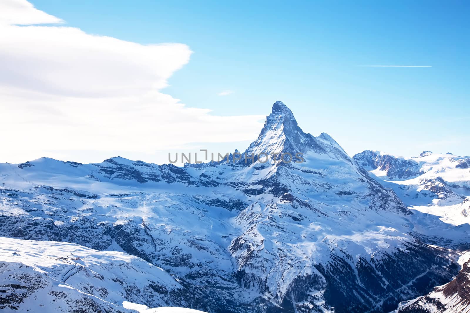 Matterhorn peak in winter in Switzerland
