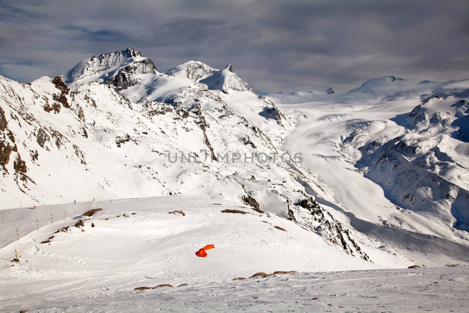 Winter swiss landscape with Matterhorm mountain