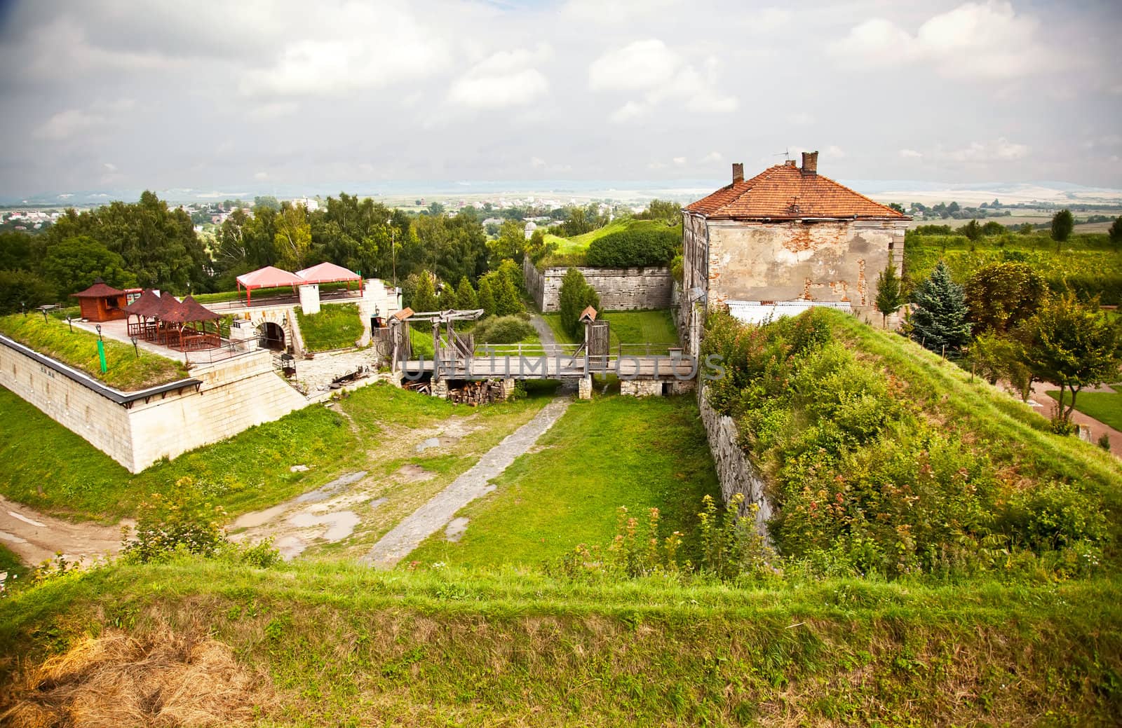 Ancient fortification and stormy sky