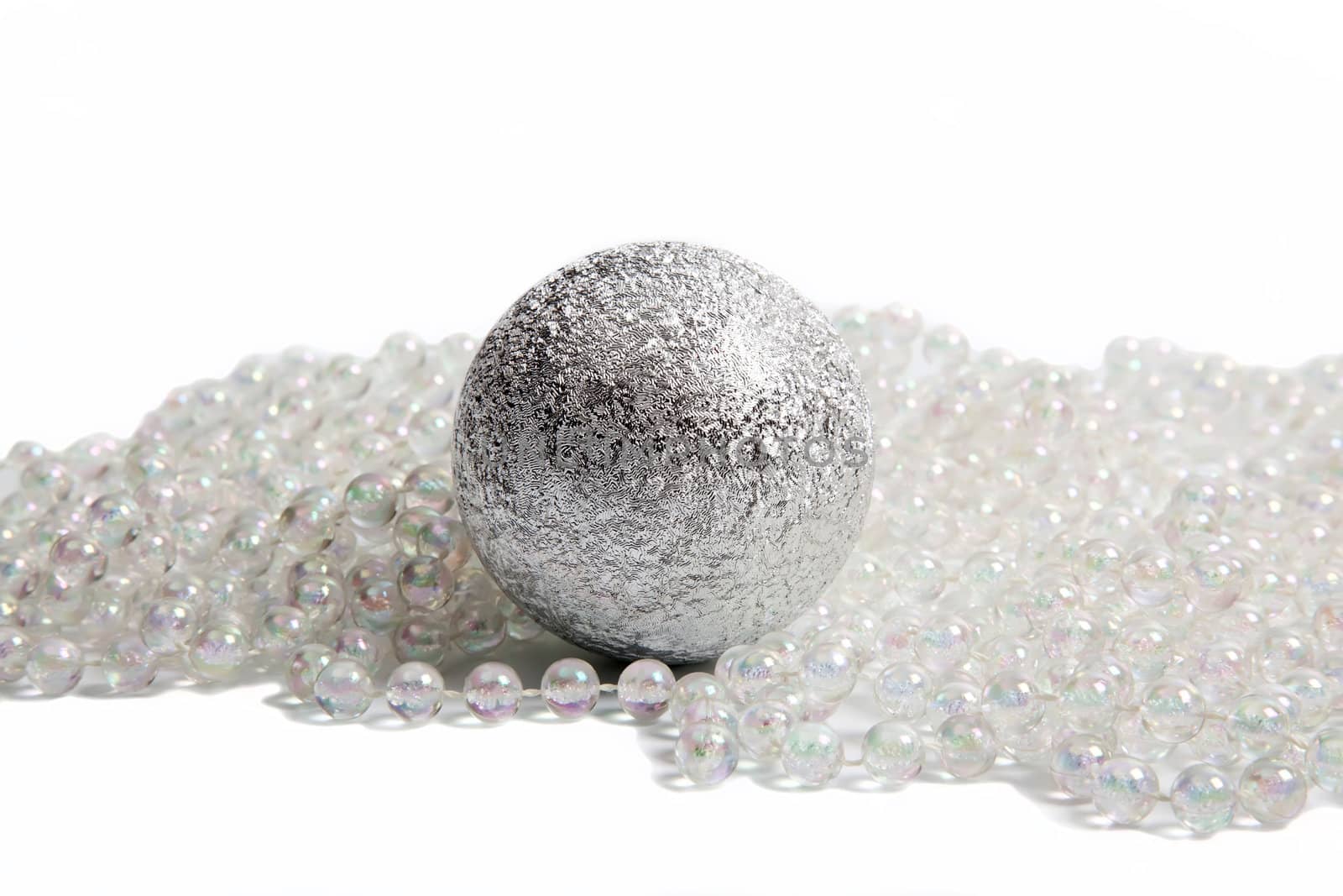 Christmas decorations with big silver ball and white beads by RawGroup