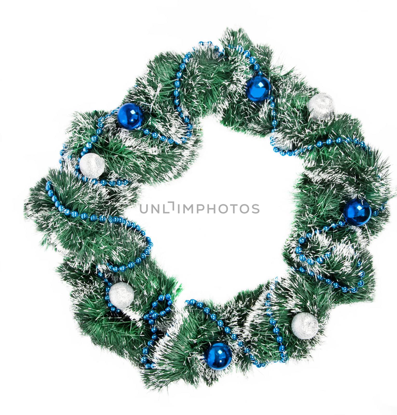 Christmas wreath with blue and silver decorations by RawGroup