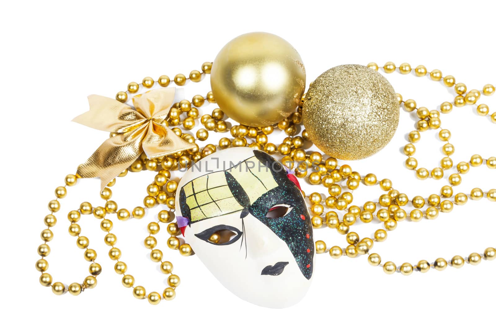 Holiday mask with golden christmas decorations