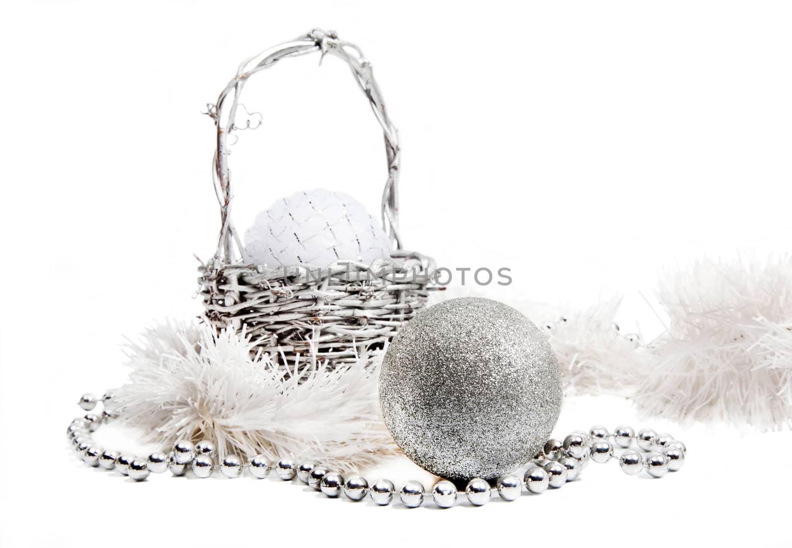 New Year composition with white and silver balls