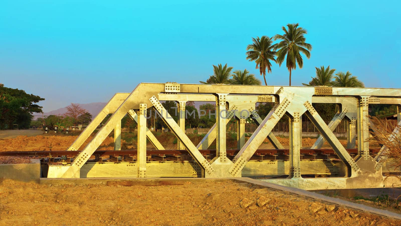 Steel railway bridge over the river