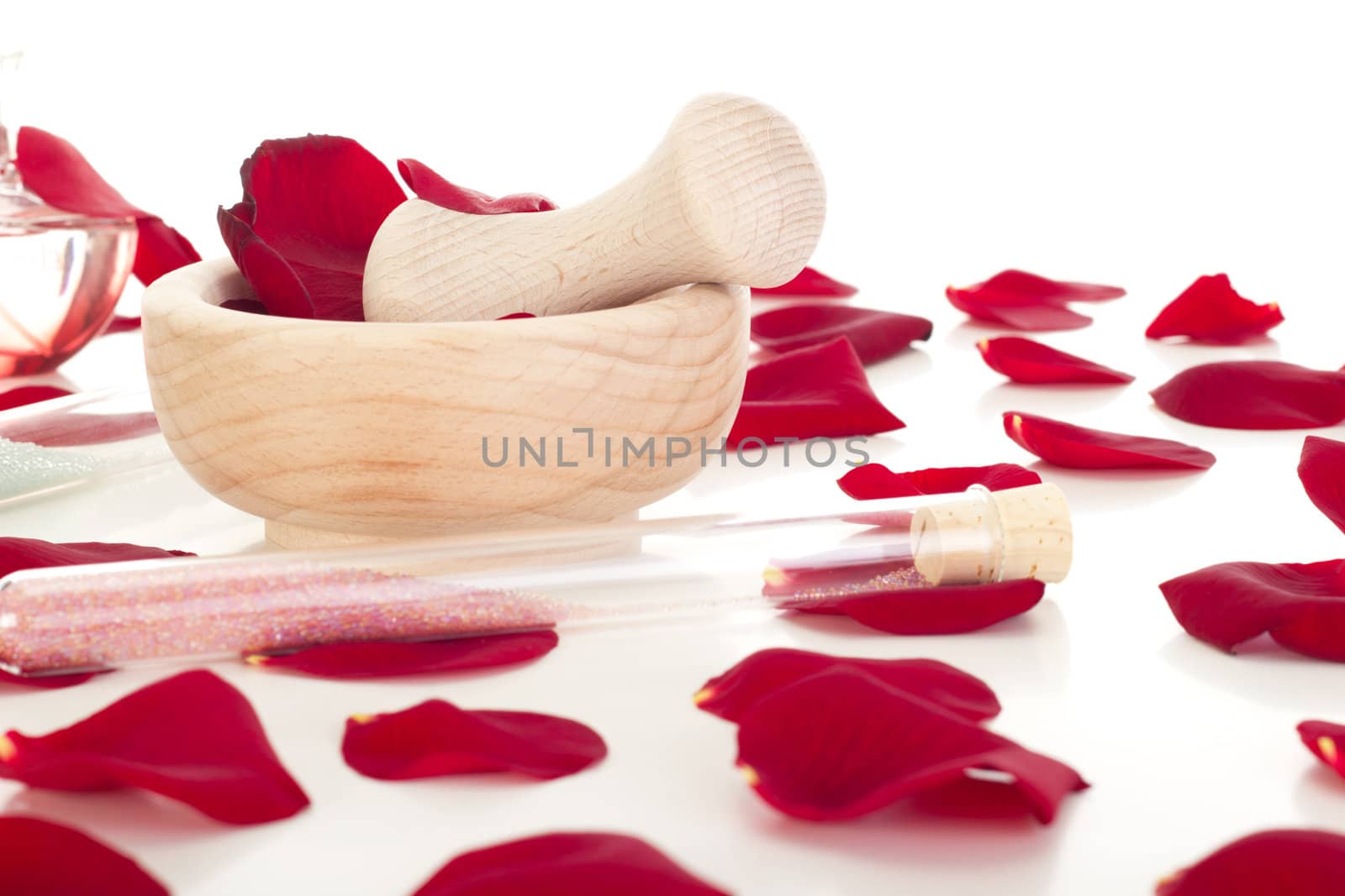 Rose petals with mortar