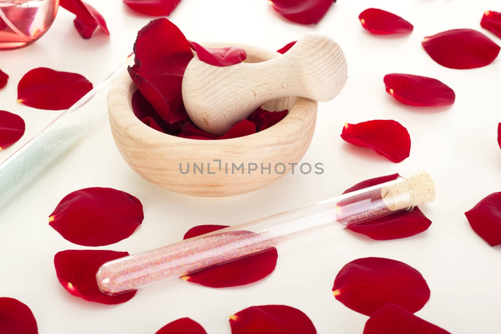 Rose petals with mortar
