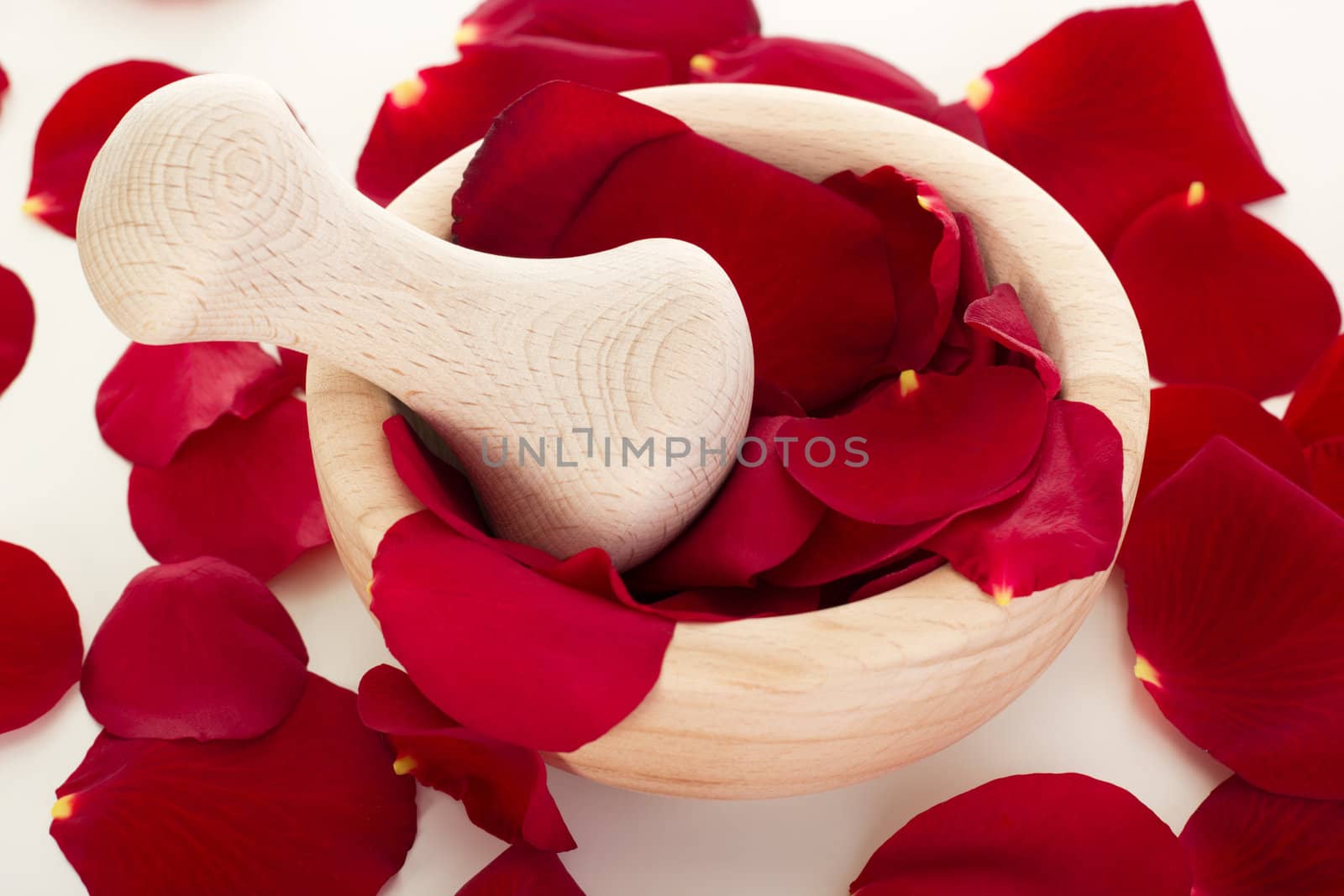 Rose petals with mortar