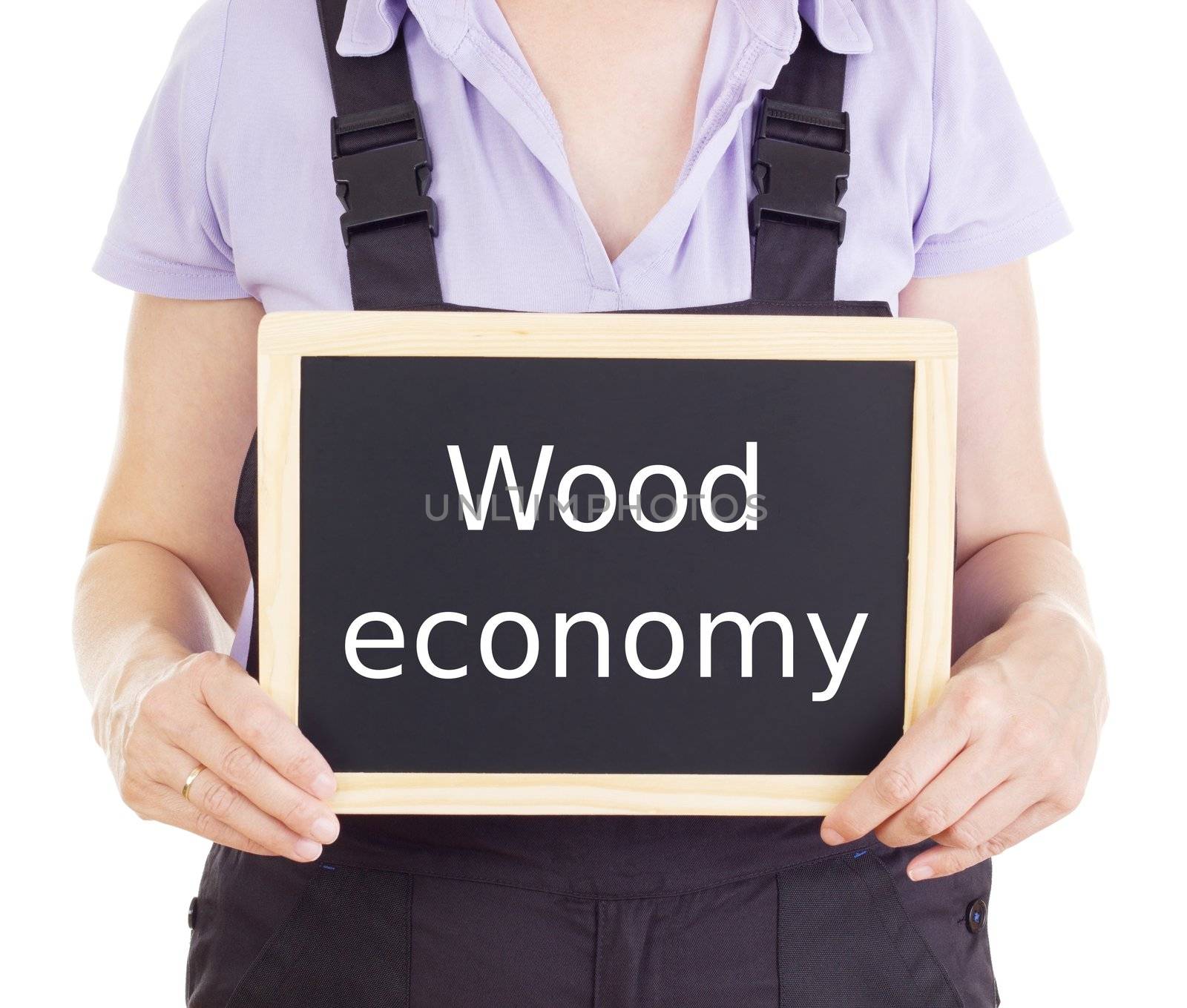 Craftsperson with blackboard: wood economy