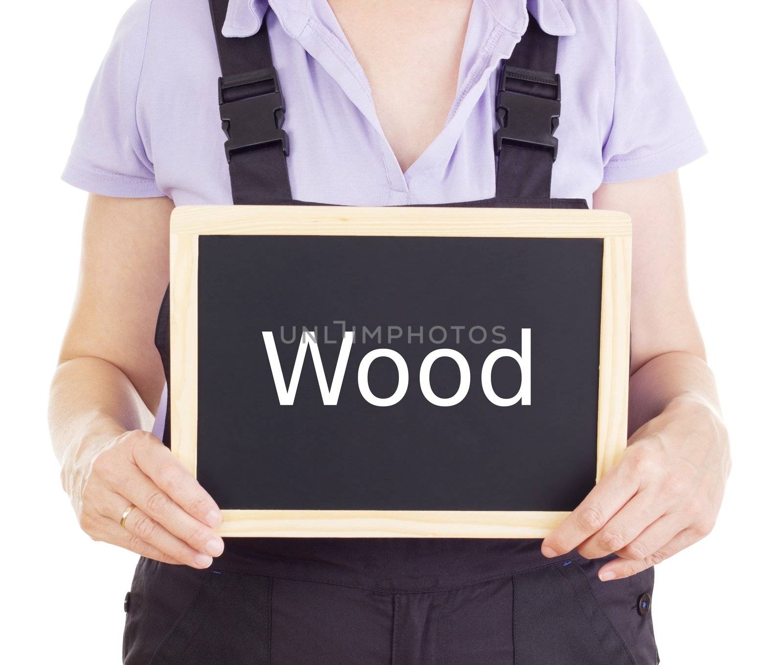 Craftsperson with blackboard: wood
