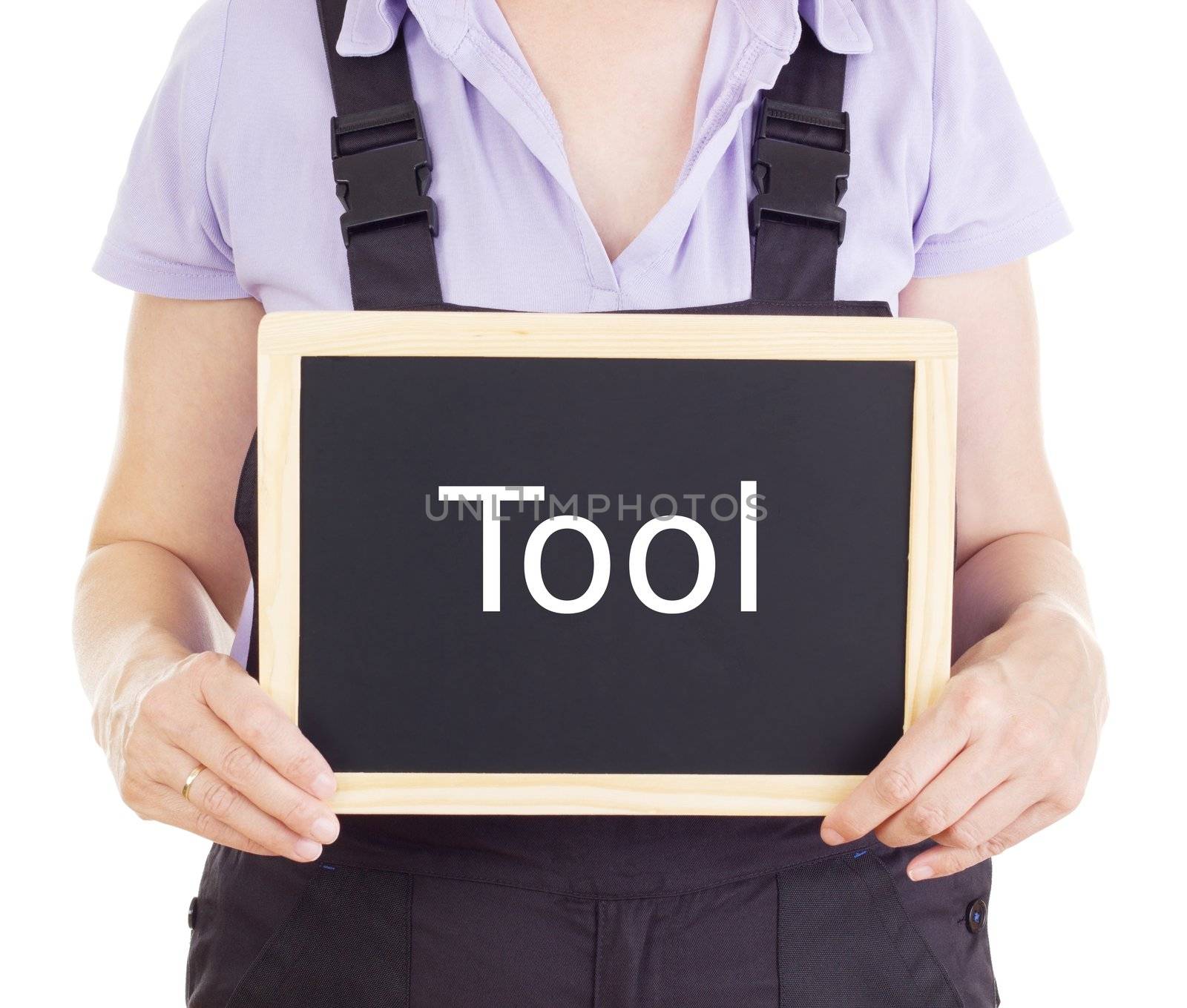 Craftsperson with blackboard: tool