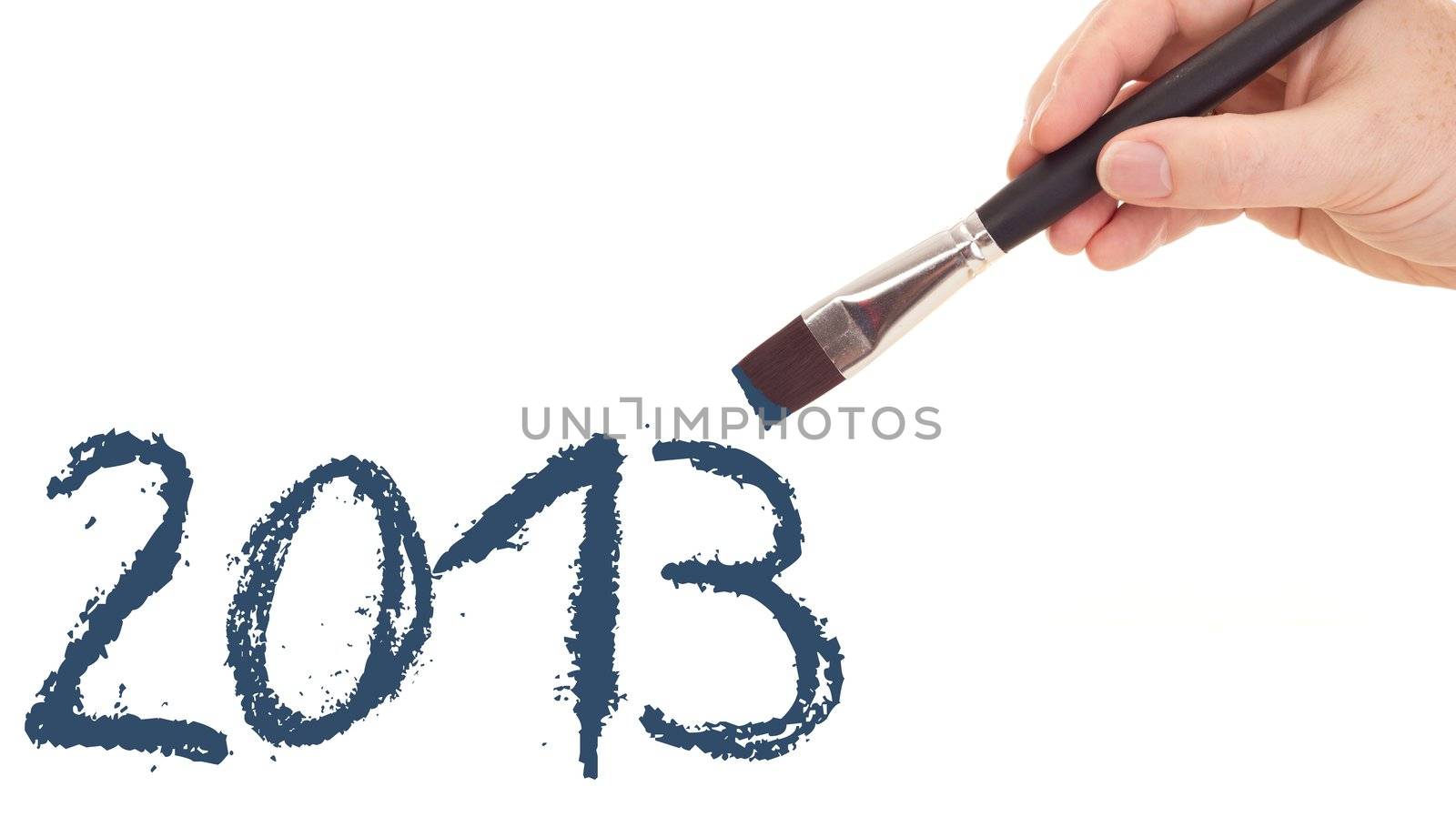 Hand with brush isolated on white background