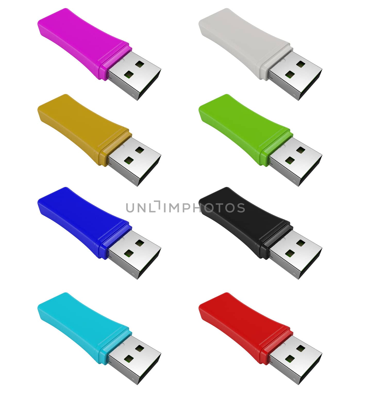 Set flash USB isolated on a white background 3d