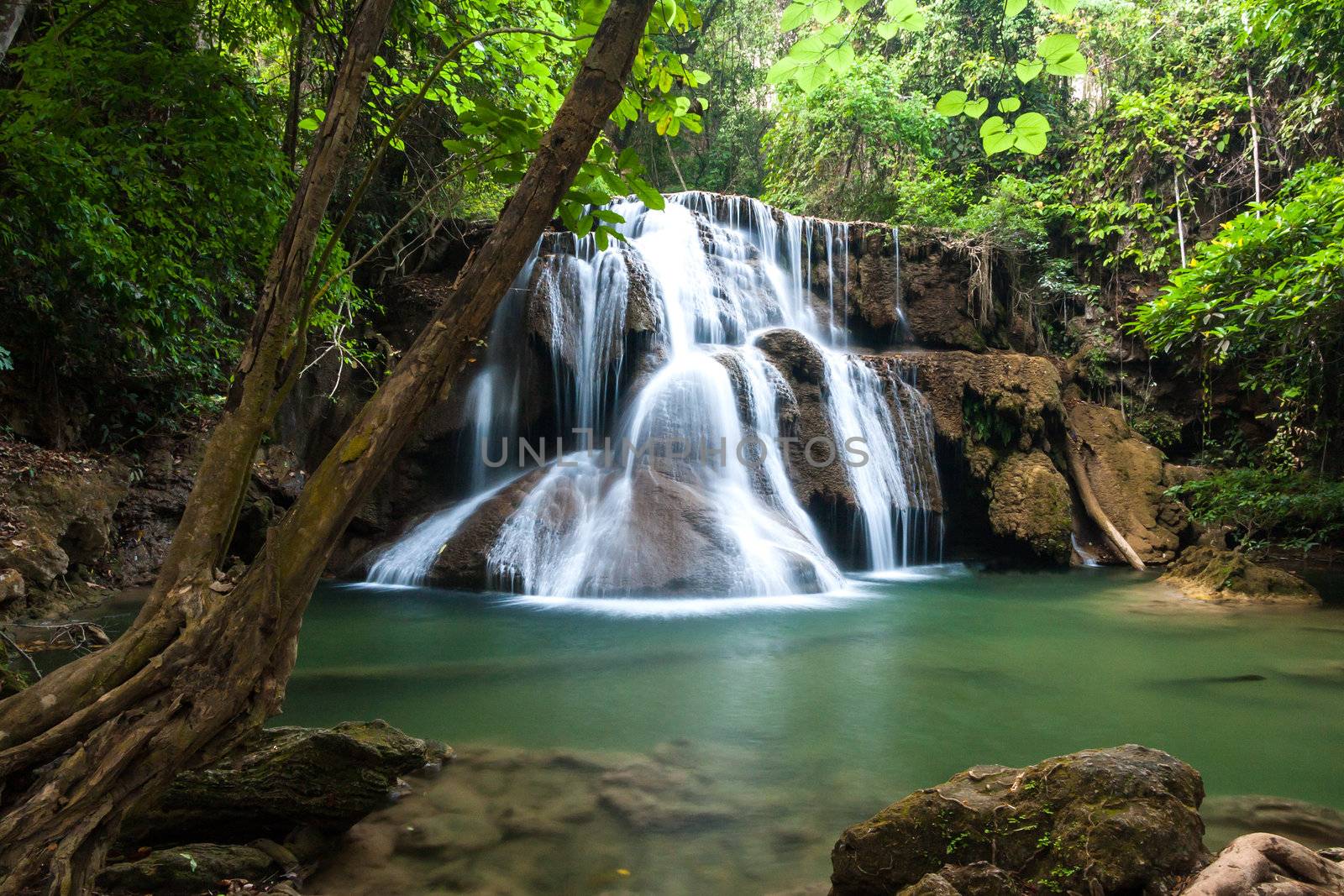 Waterfall in National Park , Kanchanaburi Province , Thailand  by jame_j@homail.com