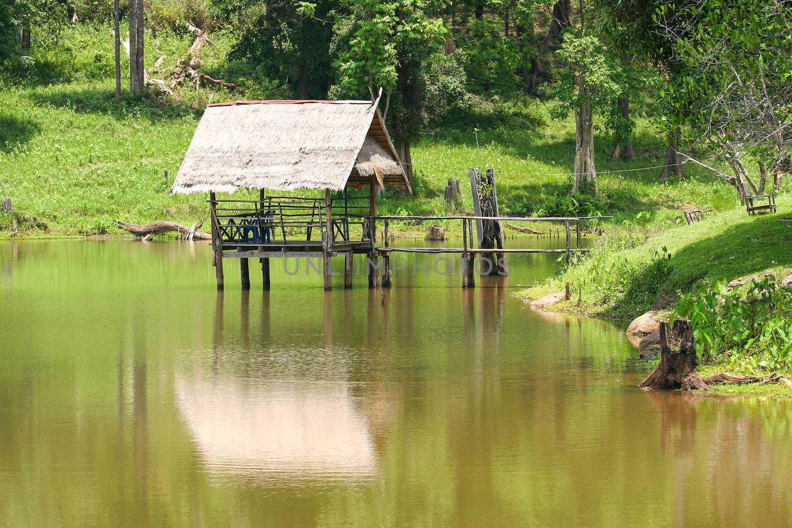 Shack on a water in national park, Thailand.