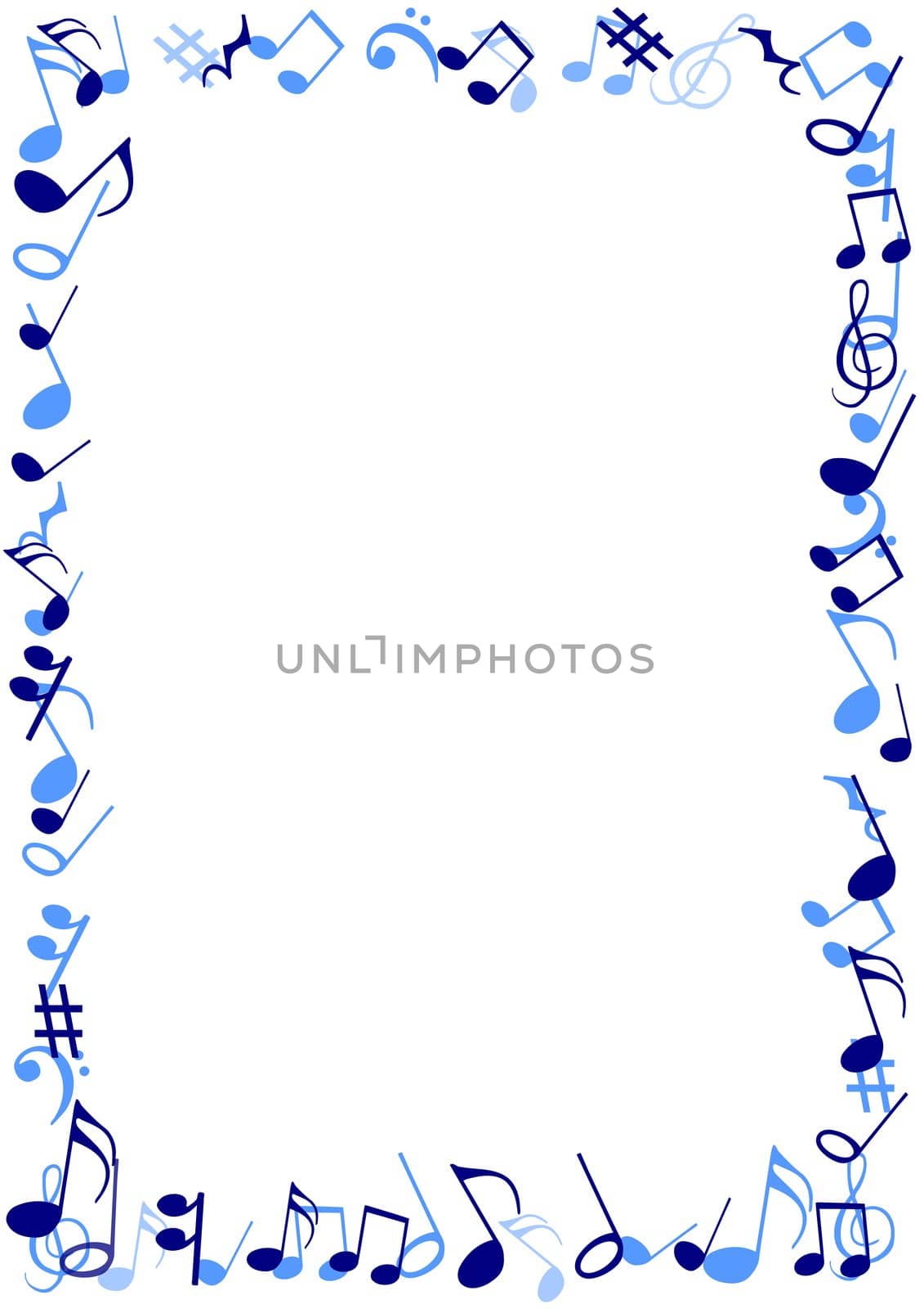 Illustration of a frame made of blue musical notes