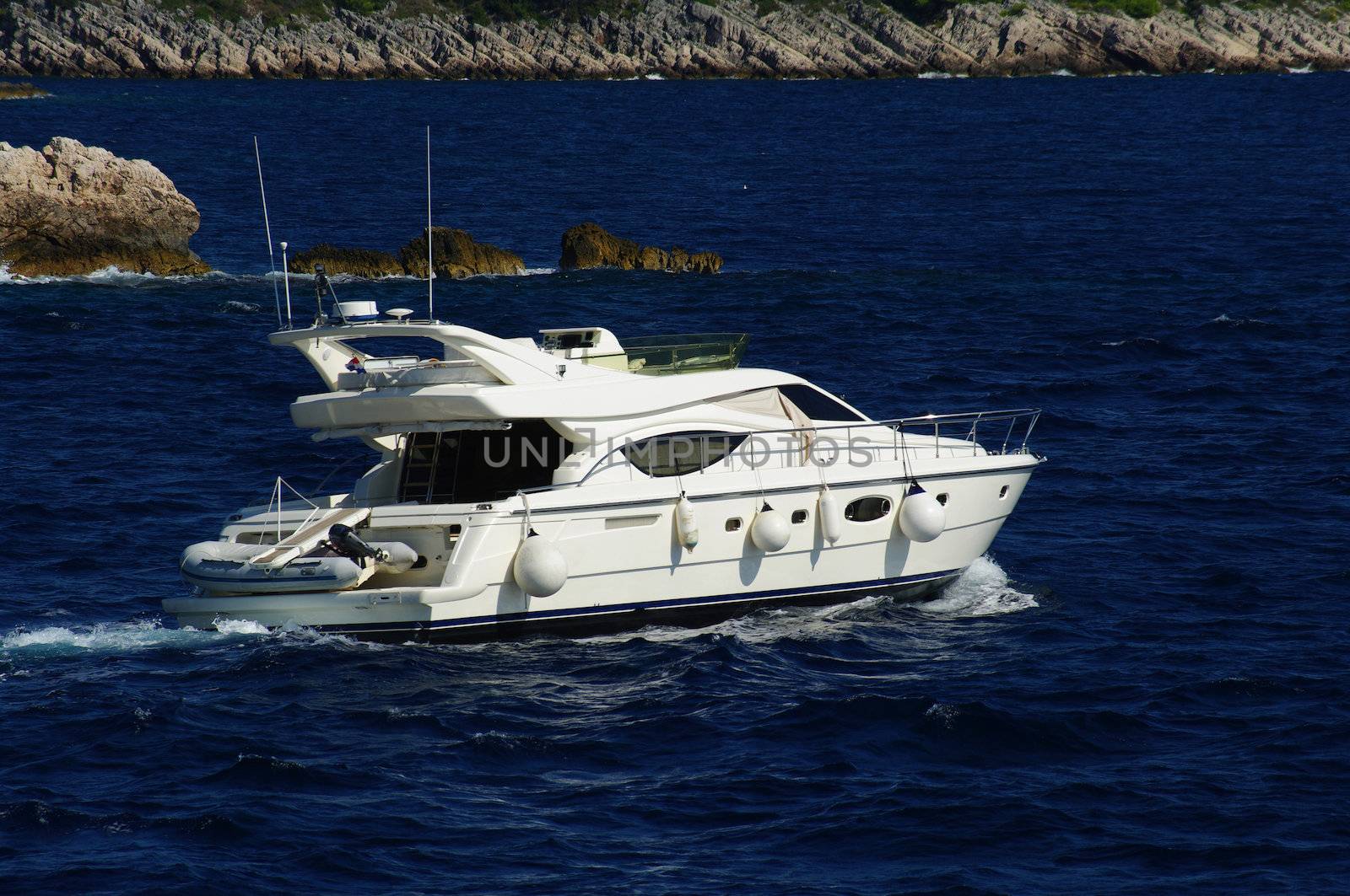 Luxury boat cruising in the sea