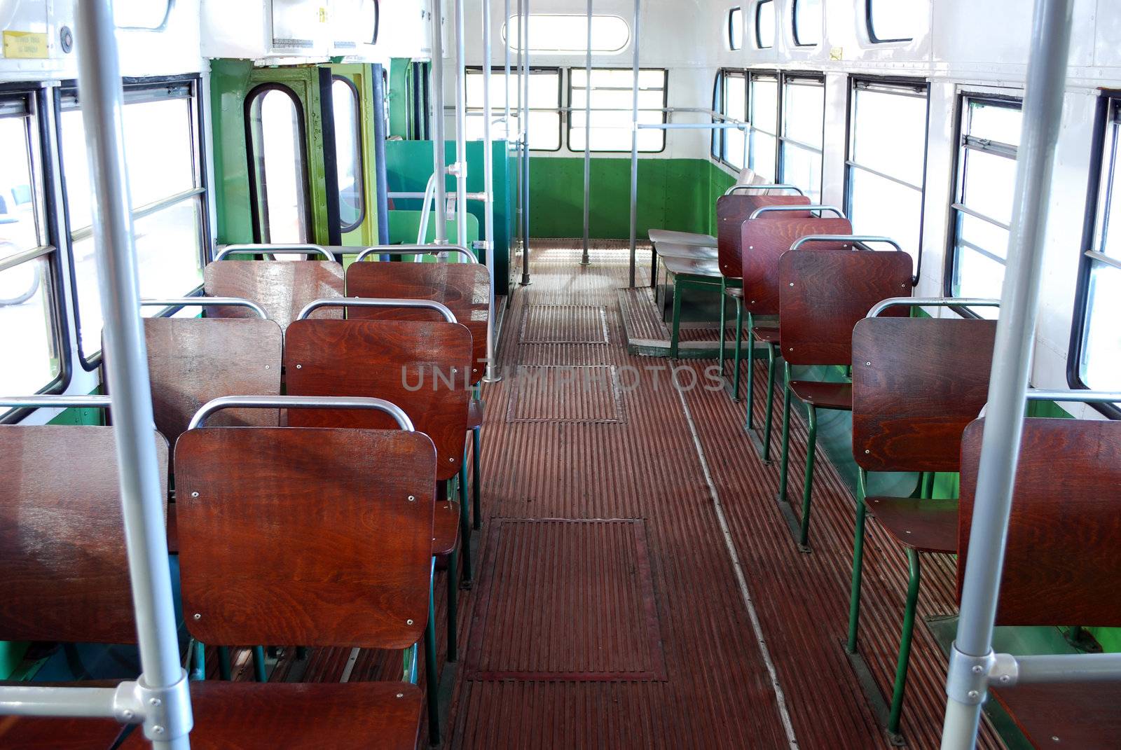 inside of old city bus