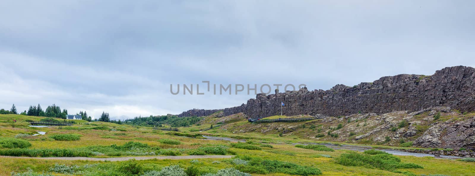 Iceland summer landscape. Thingvellir National Park - famous Icelandic area. Panorama