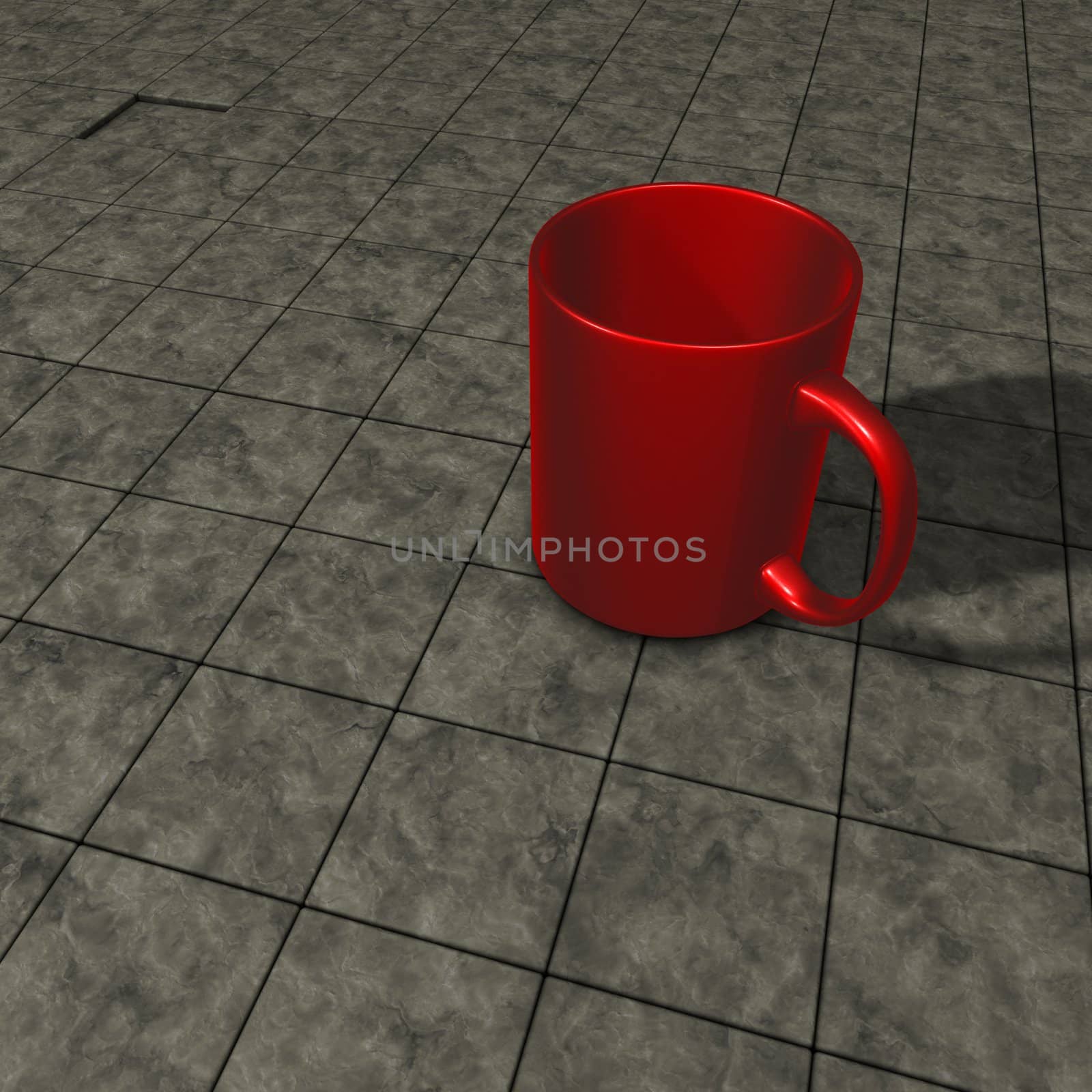 red mug on stone background - 3d illustration