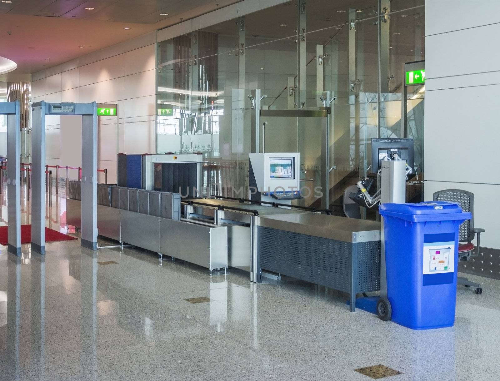 Airport baggage and passenger security check with metal detector X ray