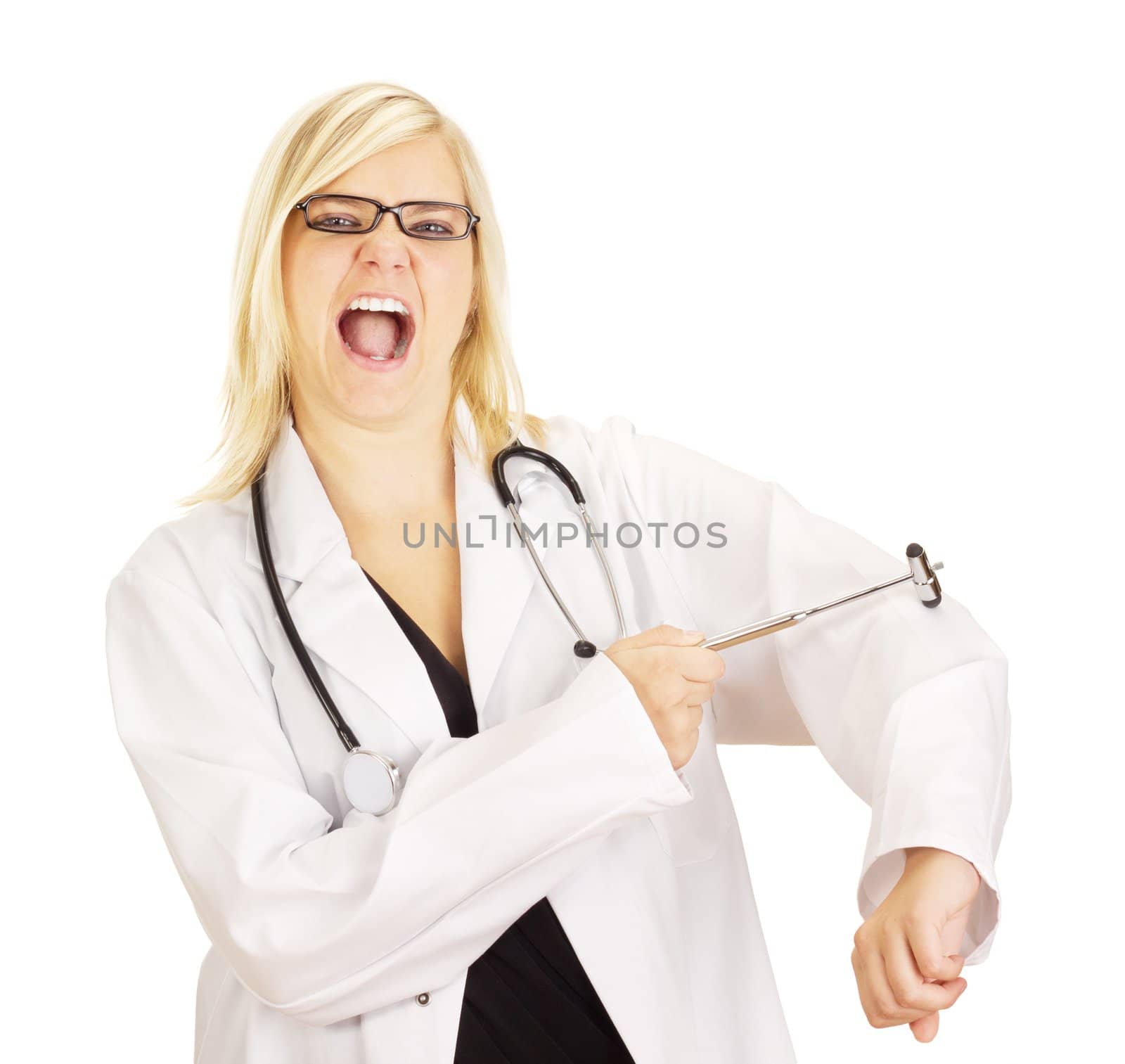 Medical doctor with reflex hammer