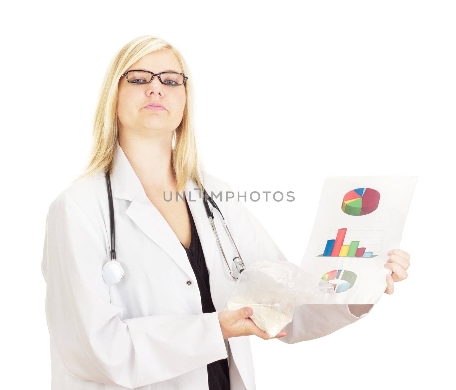 Medical doctor with statistics about medicaments