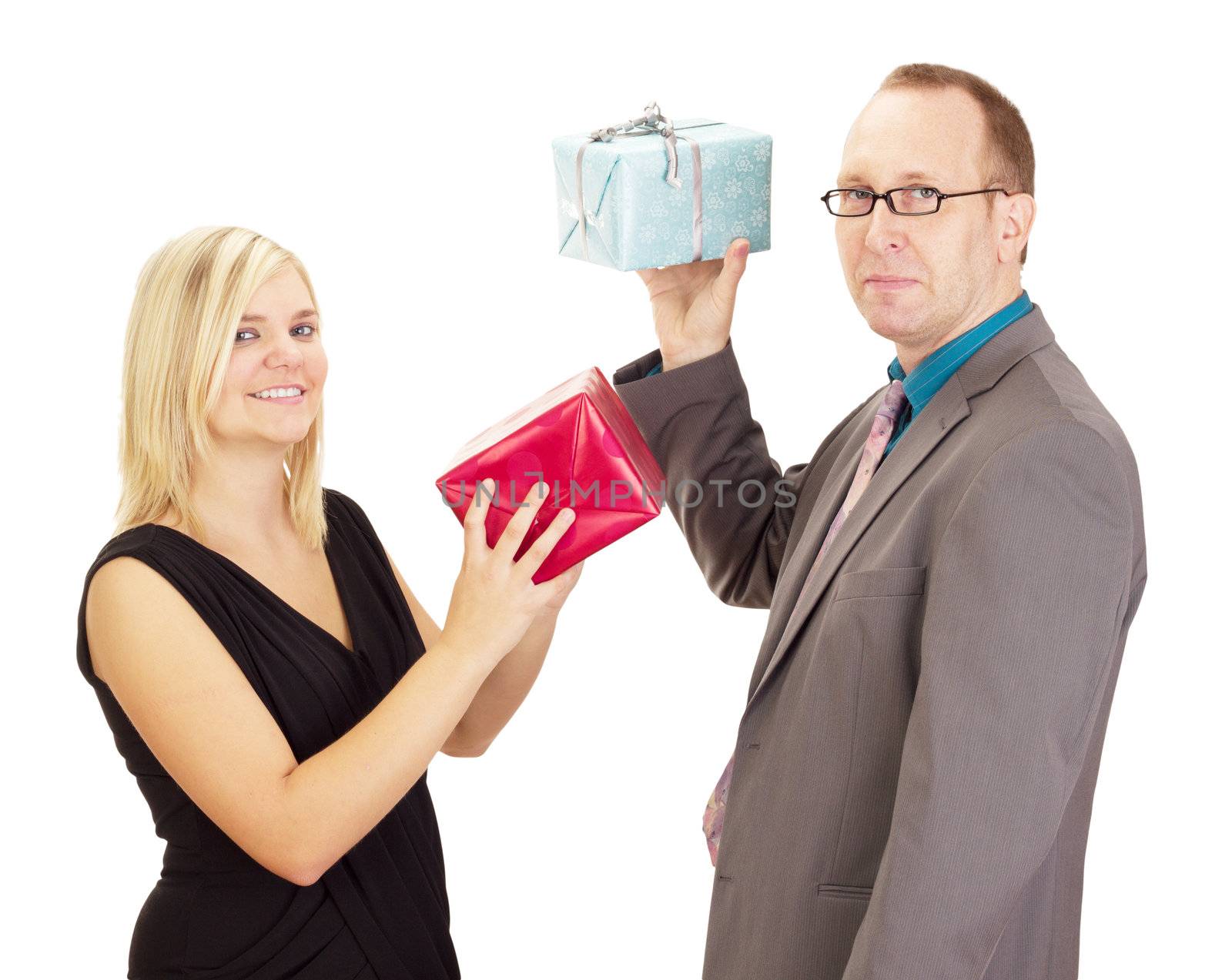Two business people throwing their gifts by gwolters