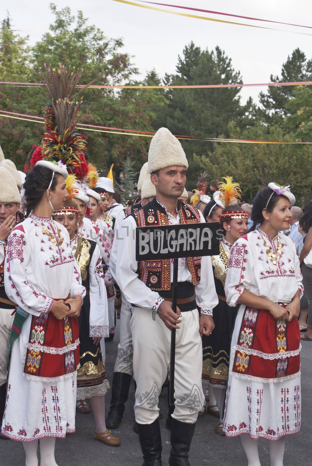 POLIZZI GENEROSA, SICILY-AUGUST 19: folk group from bulgaria at the "Festival of hazelnuts" dance and parade on August 19, 2012 in Polizzi Generosa, Sicily, Italy
