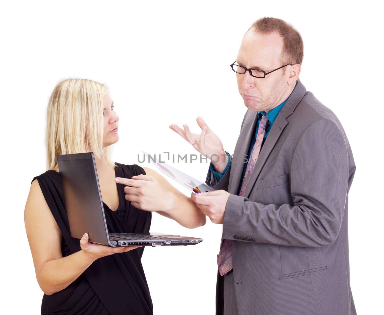Two business people analysing some facts