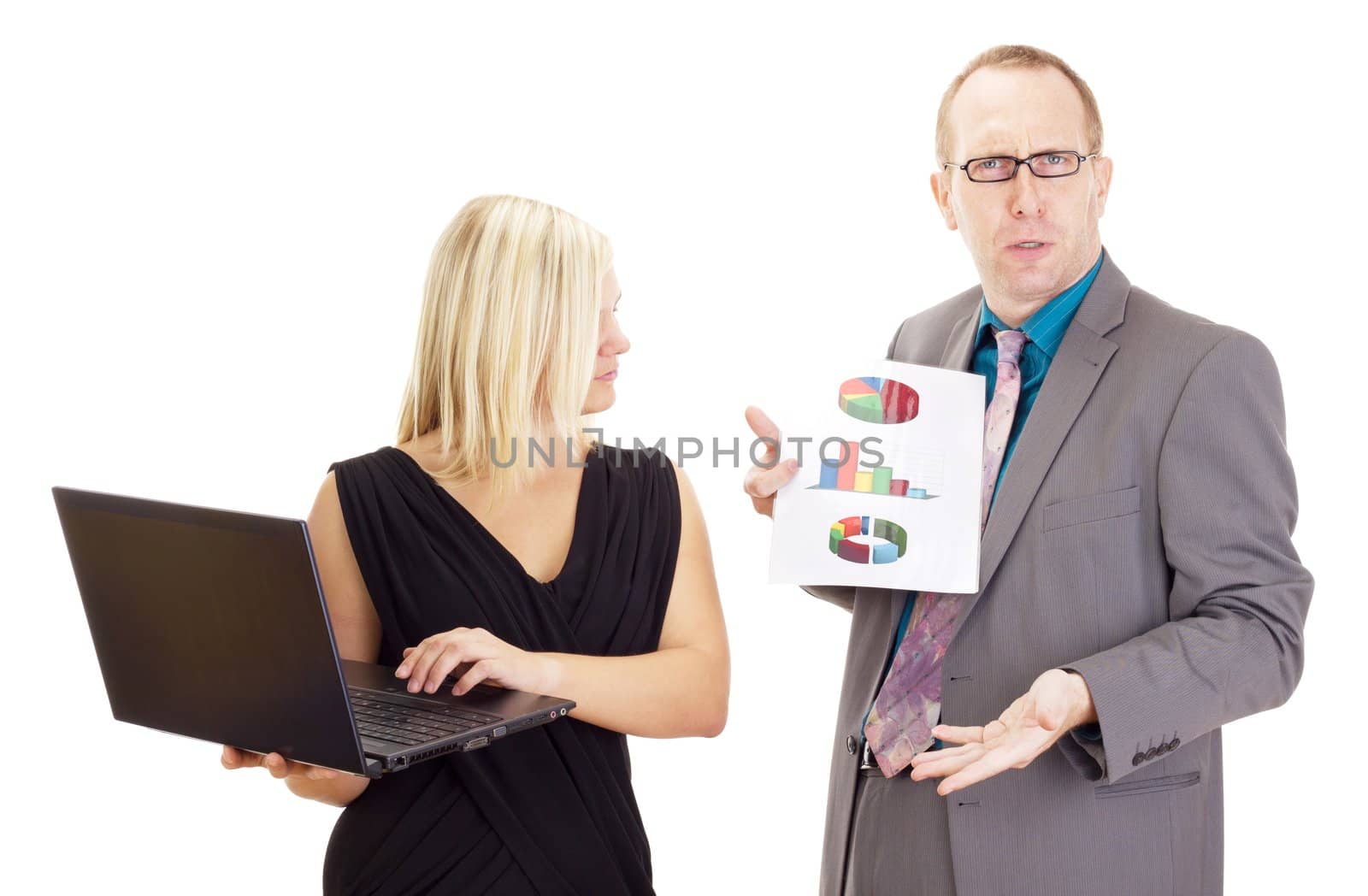 Two business people analysing some facts