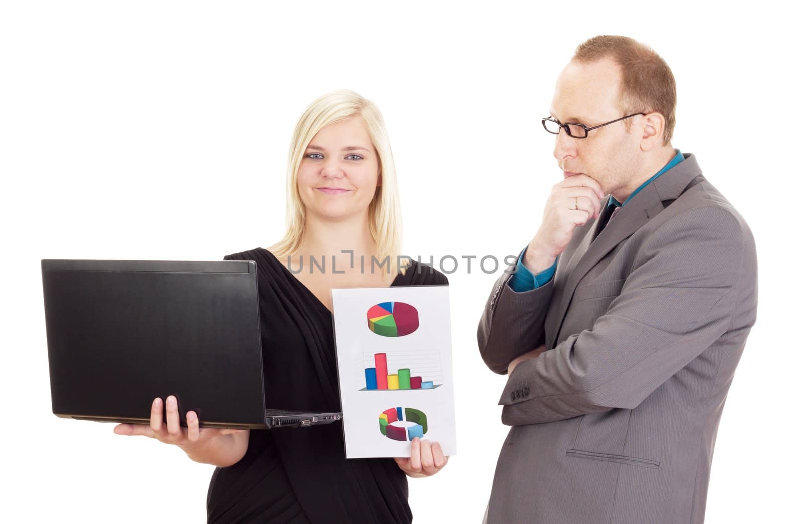 Two business people analysing some facts