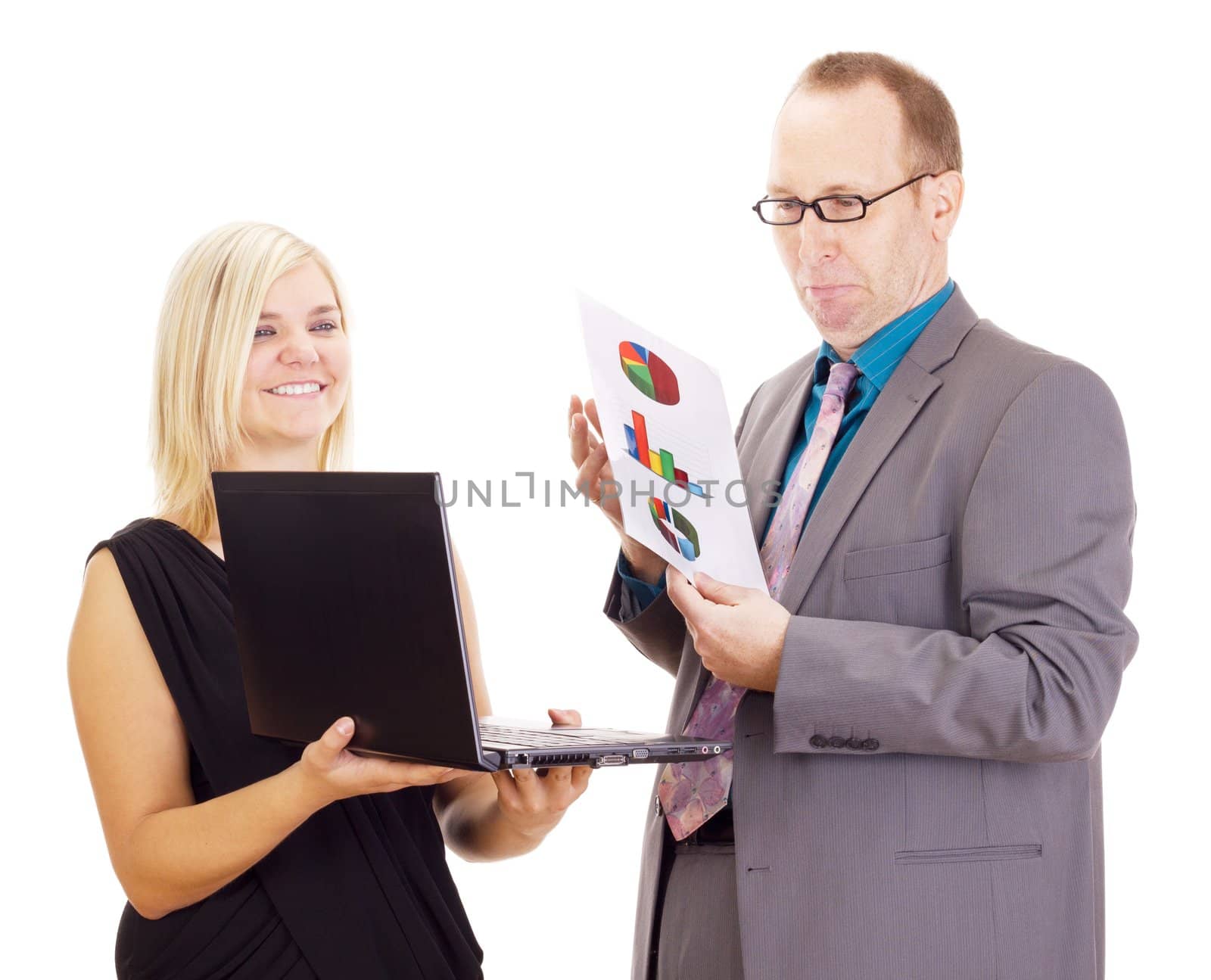 Two business people analysing some facts
