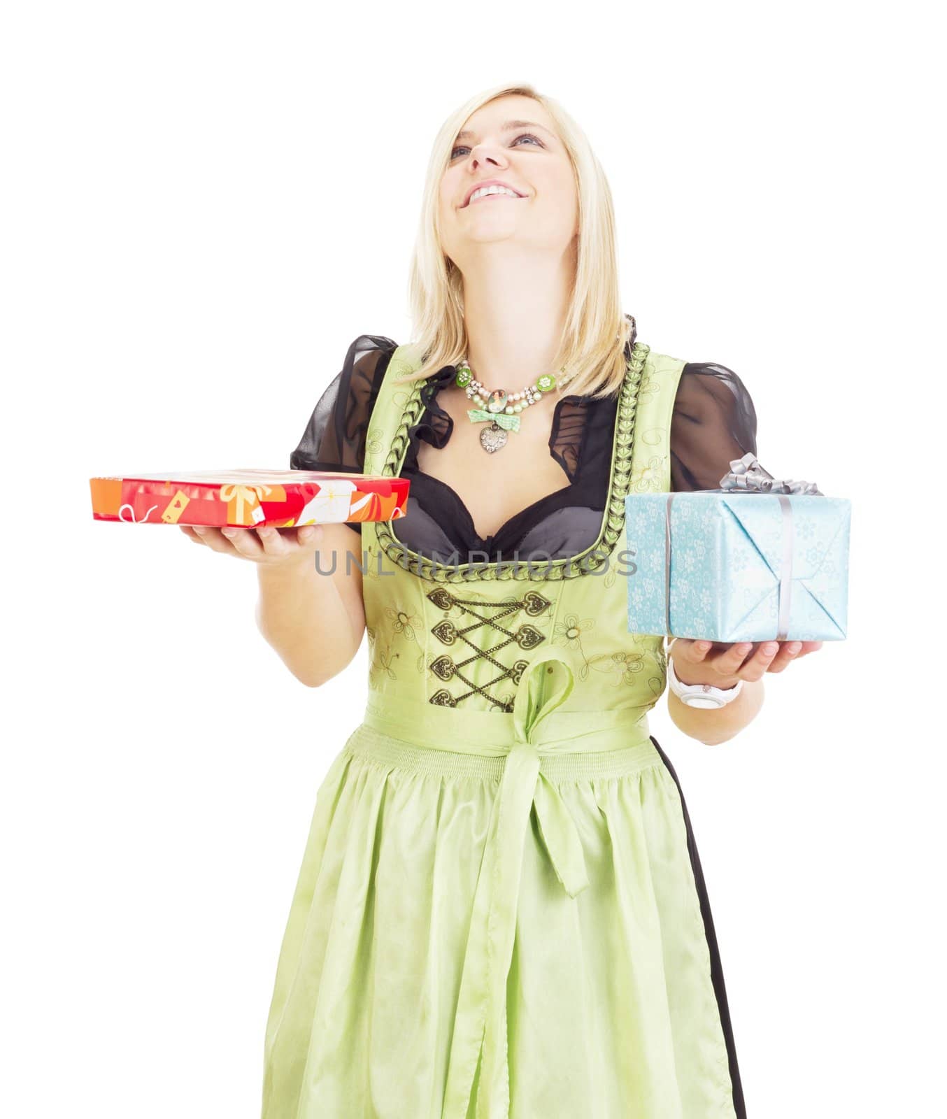 Young woman with two colorful gifts
