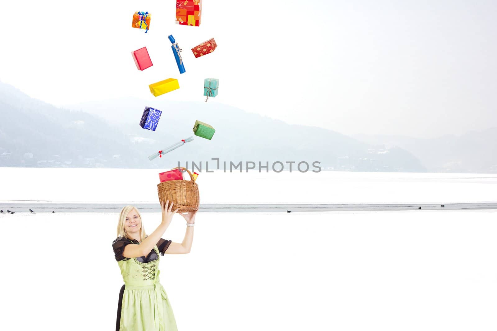 Catching gifts in a beautiful snowscape
